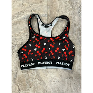 PLAYBOY RED CHERRY RACERBACK SPORTS BRA SIZE SMALL Y2K LOGO